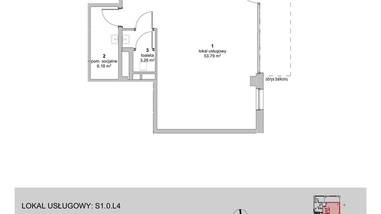 Rzut - Lokal użytkowy na sprzedaż 1 pokój o powierzchni 63,23 m² - numer S1.0.L4 w ATAL Idea Swarzędz II