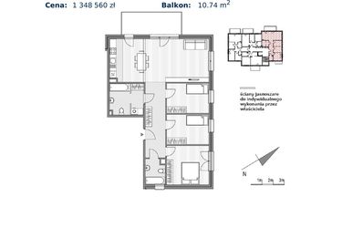 Rzut - Mieszkanie na sprzedaż 4 pokoje o powierzchni 93,65 m² - numer 1.1-12 w Stawowa