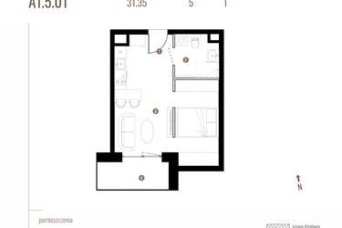 Rzut - Mieszkanie na sprzedaż 1 pokój o powierzchni 31,35 m² - numer A1.5.01 w Belg Apartamenty etap II