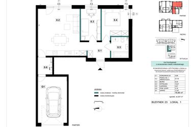 Rzut - Mieszkanie na sprzedaż 3 pokoje o powierzchni 76,86 m² - numer 23-1 w Błonie Bosco