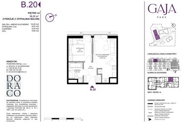 Rzut - Mieszkanie na sprzedaż 2 pokoje o powierzchni 36,22 m² - numer B.20 w Gaja Park