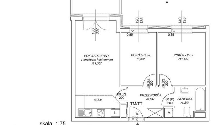Rzut - Mieszkanie na sprzedaż 3 pokoje o powierzchni 48,93 m² - numer M19 w Osiedle Mała Dziesiąta etap II