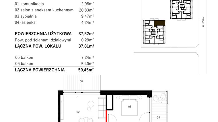 Rzut - Mieszkanie na sprzedaż 2 pokoje o powierzchni 38,75 m² - numer M4 w SUNDAY Resort Ustronie Morskie II