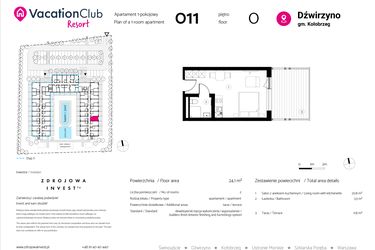 Rzut - Mieszkanie na sprzedaż 1 pokój o powierzchni 24,1 m² - numer 011 w VacationClub Resort