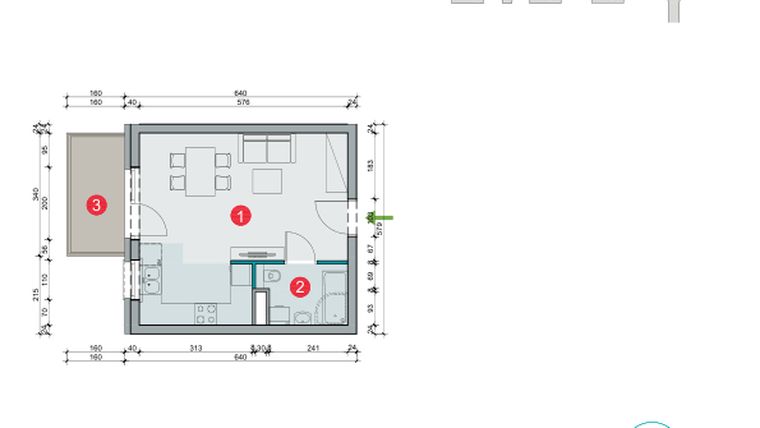 Rzut - Mieszkanie na sprzedaż 1 pokój o powierzchni 29,48 m² - numer 7.33 w Osiedle Uniwersyteckie etap III