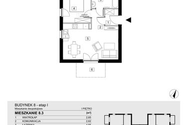 Rzut - Mieszkanie na sprzedaż 2 pokoje o powierzchni 43,55 m² - numer 8.3 w Jasieny