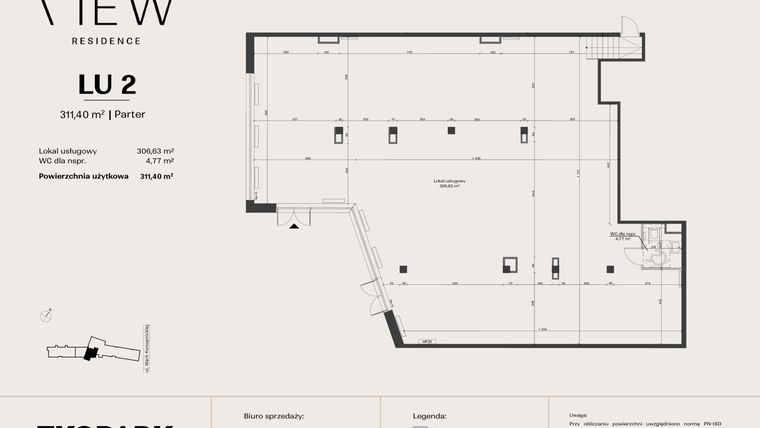 Rzut - Lokal użytkowy na sprzedaż 2 pokoje o powierzchni 311,4 m² - numer LU2 w The View