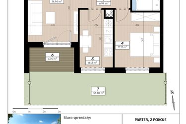 Rzut - Mieszkanie na sprzedaż 2 pokoje o powierzchni 45,44 m² - numer D/0/2 w Limone