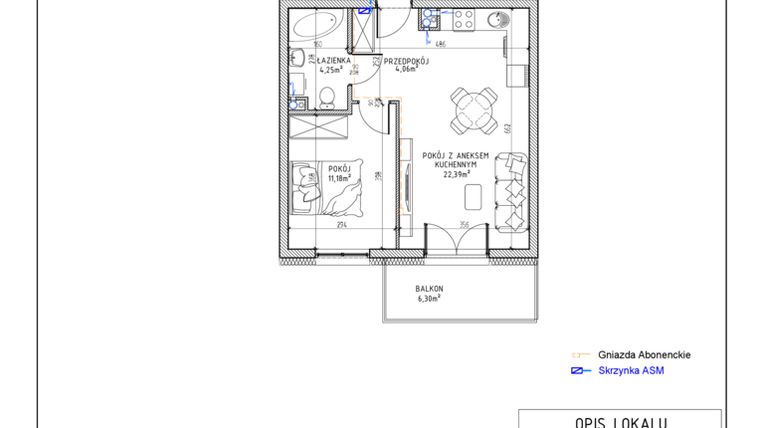 Rzut - Mieszkanie na sprzedaż 2 pokoje o powierzchni 41,88 m² - numer 27 w Harmonia bud. M3