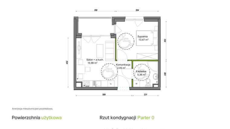 Rzut - Mieszkanie na sprzedaż 2 pokoje o powierzchni 38,27 m² - numer F1/C/03 w Orawska Vita