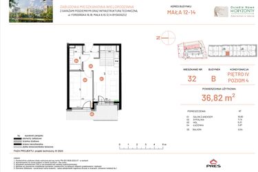 Rzut - Mieszkanie na sprzedaż 2 pokoje o powierzchni 36,82 m² - numer 12.32 w Osiedle Nowe Horyzonty etap III