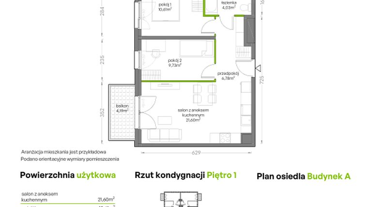 Rzut - Mieszkanie na sprzedaż 3 pokoje o powierzchni 52,75 m² - numer A/1/16 w Niepołomicka Vita