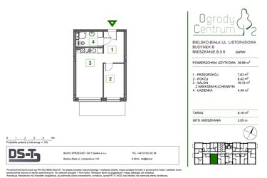 Rzut - Mieszkanie na sprzedaż 2 pokoje o powierzchni 36,66 m² - numer B.0.6 w Ogrody Centrum 2