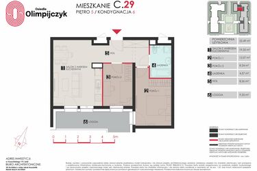 Rzut - Mieszkanie na sprzedaż 3 pokoje o powierzchni 52,95 m² - numer C29 w Osiedle Olimpijczyk II etap
