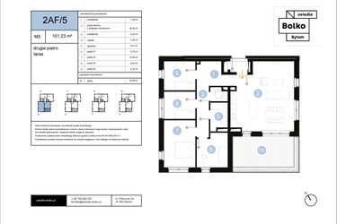 Rzut - Mieszkanie na sprzedaż 5 pokoi o powierzchni 101,23 m² - numer 2AF/5 w Osiedle Bolko etap II