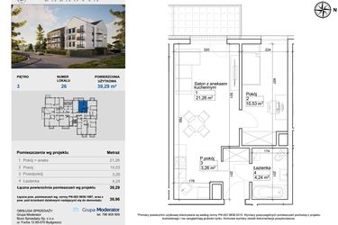 Rzut - Mieszkanie na sprzedaż 2 pokoje o powierzchni 39,46 m² - numer 26 w Balantia