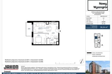 Rzut - Mieszkanie na sprzedaż 2 pokoje o powierzchni 38,24 m² - numer C2.B47 w Nowy Wyszogród etap II