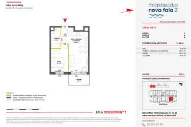 Rzut - Mieszkanie na sprzedaż 2 pokoje o powierzchni 37,43 m² - numer 16 w Miasteczko Nova Fala 2