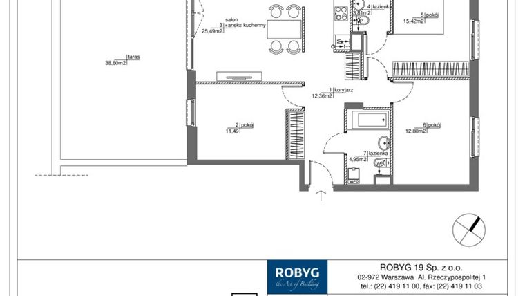 Rzut - Mieszkanie na sprzedaż 4 pokoje o powierzchni 86,32 m² - numer RM/1A/C/1/3 w Rytm Mokotowa - etap 1A