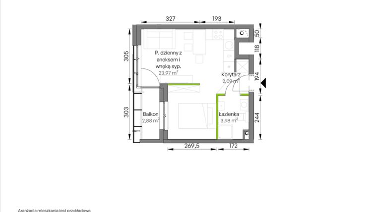 Rzut - Mieszkanie na sprzedaż 1 pokój o powierzchni 30,04 m² - numer C1/00/06 w WUWA Vita