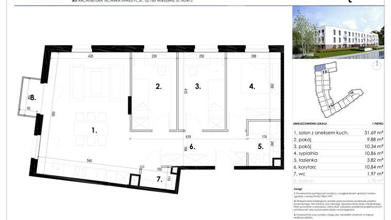 Rzut - Mieszkanie na sprzedaż 4 pokoje o powierzchni 79,4 m² - numer 34 w Osiedle Borzęcin