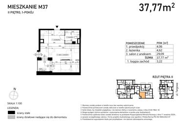 Rzut - Mieszkanie na sprzedaż 1 pokój o powierzchni 37,77 m² - numer M37 w Finezja