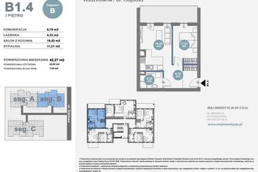 Rzut - Mieszkanie na sprzedaż 2 pokoje o powierzchni 42,27 m² - numer B1.4 w Nowy Radzionków