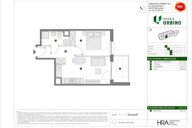 Rzut - Mieszkanie na sprzedaż 2 pokoje o powierzchni 36,93 m² - numer 5.1.A.50 w Osiedle Urbino etap 5