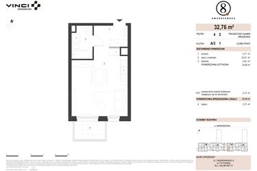 Rzut - Mieszkanie na sprzedaż 1 pokój o powierzchni 32,76 m² - numer A/3/4.2 w Smardzewska 8