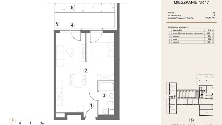 Rzut - Mieszkanie na sprzedaż 1 pokój o powierzchni 40,82 m² - numer 17 w Waterlane Vibe