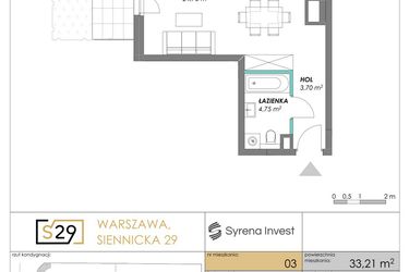 Rzut - Mieszkanie na sprzedaż 1 pokój o powierzchni 33,21 m² - numer 3 w Siennicka 29