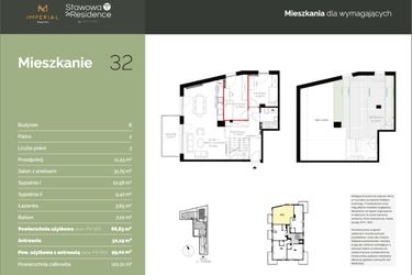 Rzut - Mieszkanie na sprzedaż 1 pokój o powierzchni 99,02 m² - numer B32 w Stawowa Residence - etap V