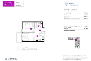 Rzut - Mieszkanie na sprzedaż 1 pokój o powierzchni 40,07 m² - numer 2.A.5.10 w Murapol Osiedle Szafirove II