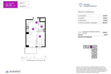 Rzut - Mieszkanie na sprzedaż 1 pokój o powierzchni 33,27 m² - numer 2.A.2.11 w Murapol Osiedle Szafirove II