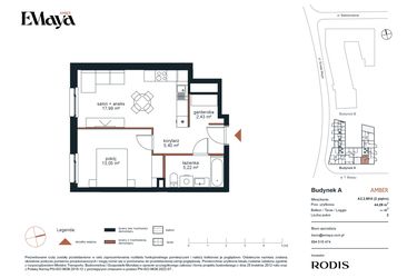 Rzut - Mieszkanie na sprzedaż 2 pokoje o powierzchni 44,09 m² - numer A2.2.M10 w EMaya