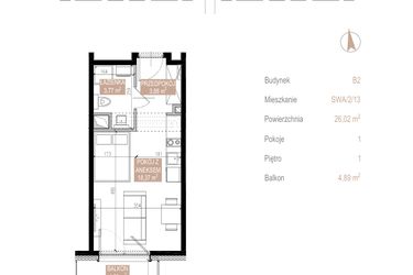Rzut - Mieszkanie na sprzedaż 1 pokój o powierzchni 26,02 m² - numer SWA/2/13/C w Apartamenty Świeradowska
