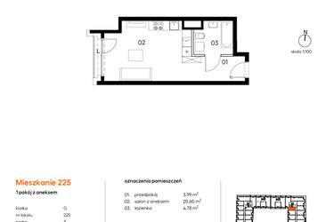 Rzut - Mieszkanie na sprzedaż 1 pokój o powierzchni 29,37 m² - numer A.G225 w Miasto Polskich Mistrzów Olimpijskich II