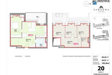 Rzut - Mieszkanie na sprzedaż 4 pokoje o powierzchni 100,46 m² - numer C.20 w Kamienica Zamkowa