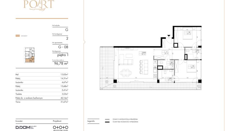 Rzut - Mieszkanie na sprzedaż 3 pokoje o powierzchni 96,78 m² - numer G_8 w Warmiński Port etap V