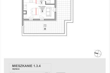 Rzut - Mieszkanie na sprzedaż 1 pokój o powierzchni 25,03 m² - numer 1.3.4 w Zakątek Harmonia III