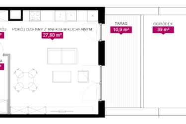 Rzut - Mieszkanie na sprzedaż 1 pokój o powierzchni 38,81 m² - numer G1.9 w Fuzja Mieszkania Loftowe