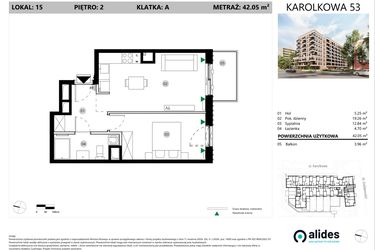 Rzut - Mieszkanie na sprzedaż 2 pokoje o powierzchni 42,05 m² - numer A.02.L.15 w ReVola