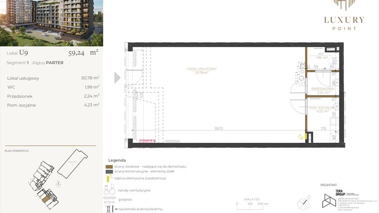 Rzut - Lokal użytkowy na sprzedaż 1 pokój o powierzchni 59,24 m² - numer LU9 w LUXURY POINT