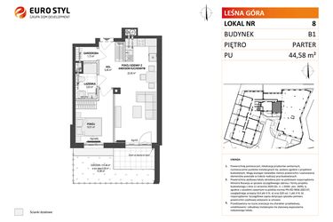 Rzut - Mieszkanie na sprzedaż 2 pokoje o powierzchni 44,58 m² - numer 8 w Leśna Góra