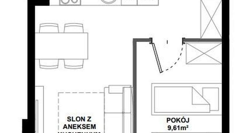 Rzut - Mieszkanie na sprzedaż 2 pokoje o powierzchni 38,56 m² - numer B.105 w Apartamenty Bałtyk
