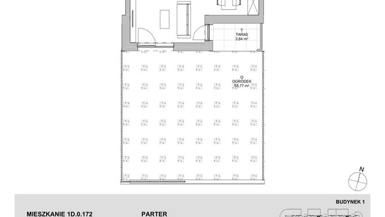 Rzut - Mieszkanie na sprzedaż 1 pokój o powierzchni 30,58 m² - numer 1D.0.172 w Francuska Park VIIIB
