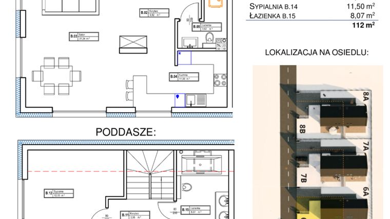 Rzut - Dom na sprzedaż 4 pokoje o powierzchni 112 m² - numer 6B w Osiedle Łanowa etap II