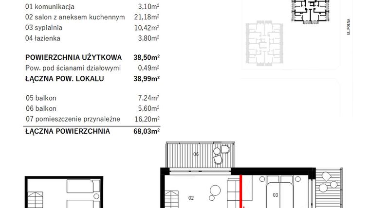 Rzut - Mieszkanie na sprzedaż 3 pokoje o powierzchni 55,19 m² - numer M27 w SUNDAY Resort Ustronie Morskie