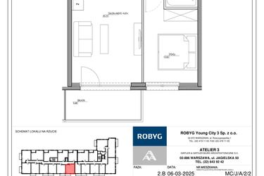 Rzut - Mieszkanie na sprzedaż 2 pokoje o powierzchni 38,24 m² - numer MC/J/A/2/2 w Modern City etap J