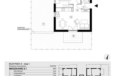 Rzut - Mieszkanie na sprzedaż 2 pokoje o powierzchni 43,42 m² - numer 8.1 w Jasieny